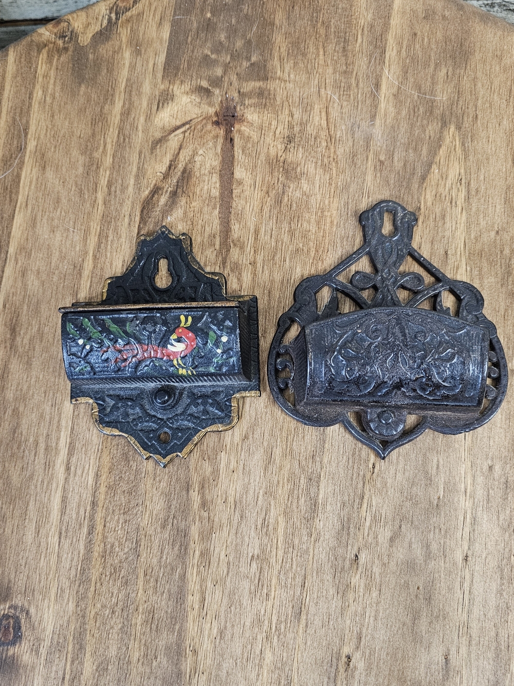 Pair of "Vintage" Cast Iron Match Stick Holders